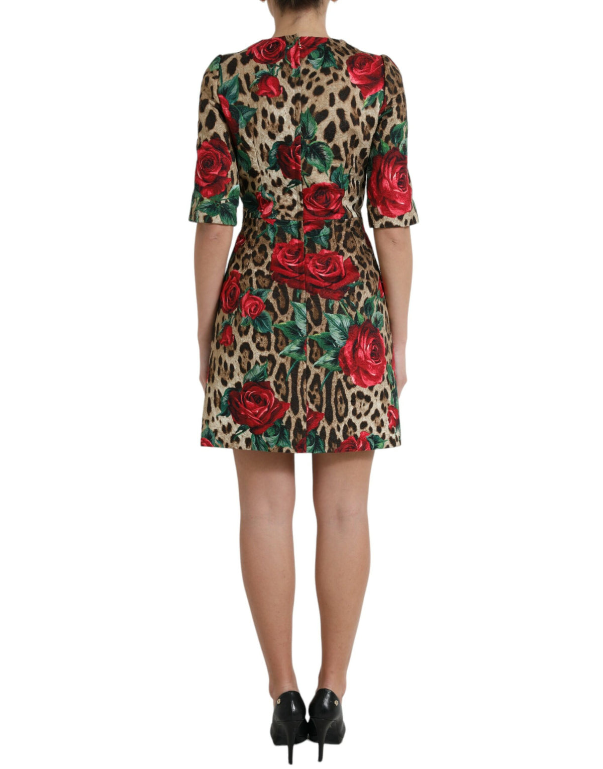 Dolce & Gabbana Elegant A-Line Leopard & Floral Dress