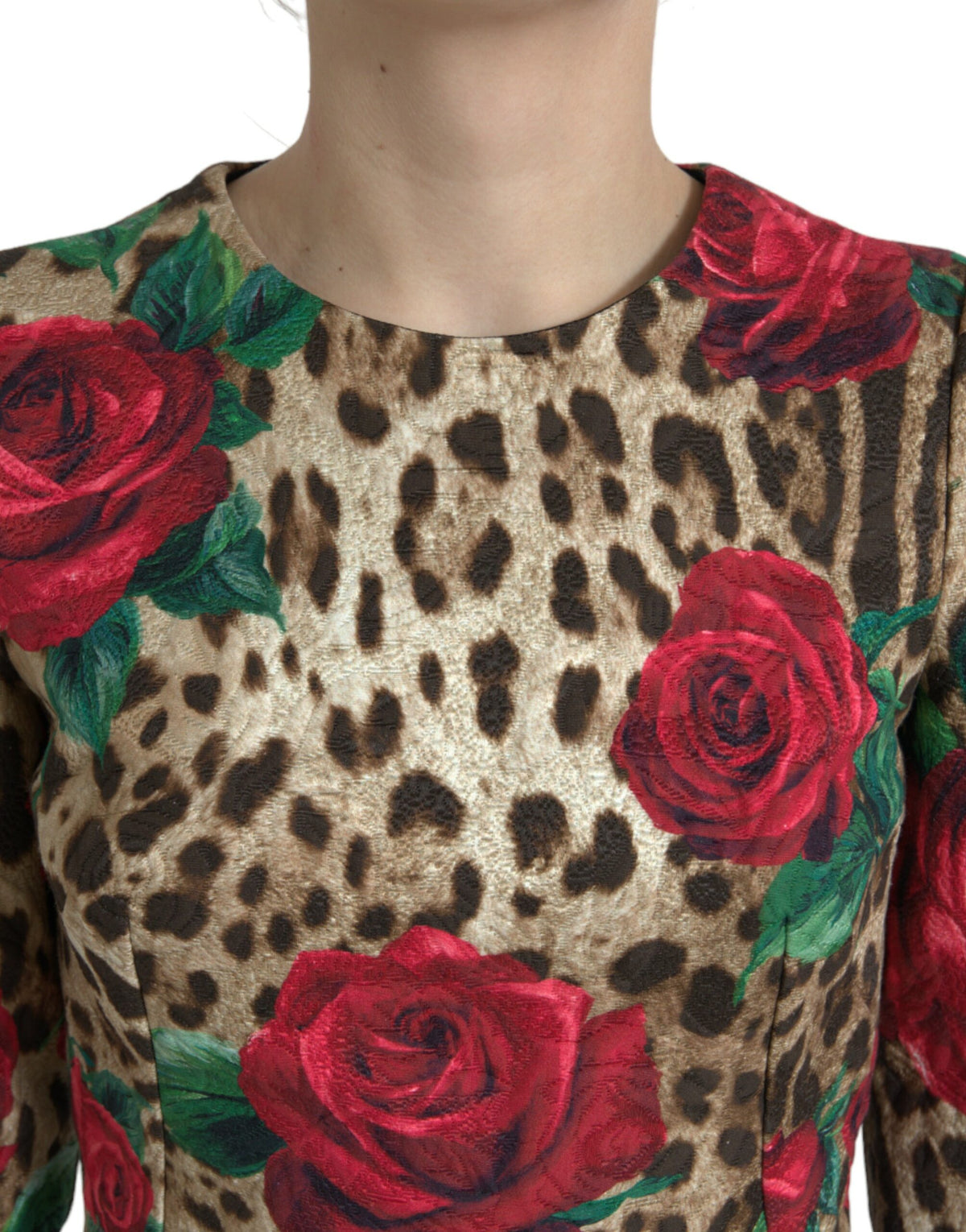 Dolce & Gabbana Elegant A-Line Leopard & Floral Dress