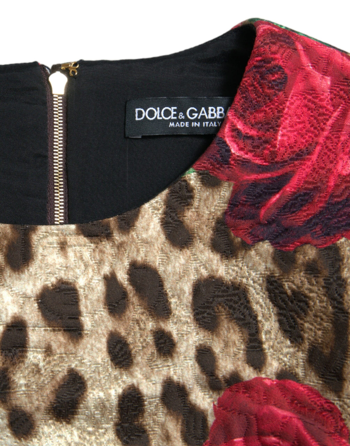 Dolce & Gabbana Elegant A-Line Leopard & Floral Dress