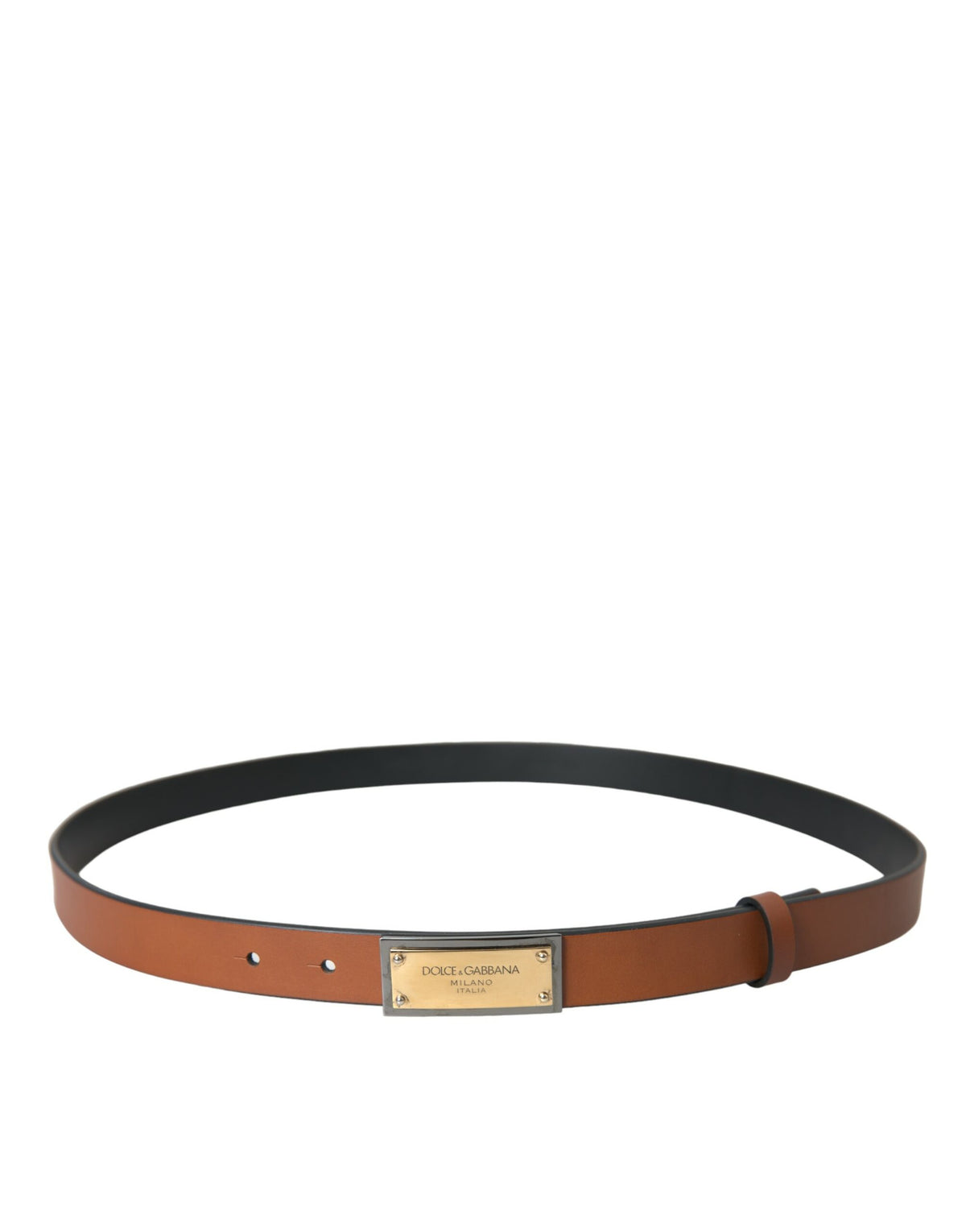 Dolce & Gabbana Brown Calf Leather Metal Logo Buckle Belt Men