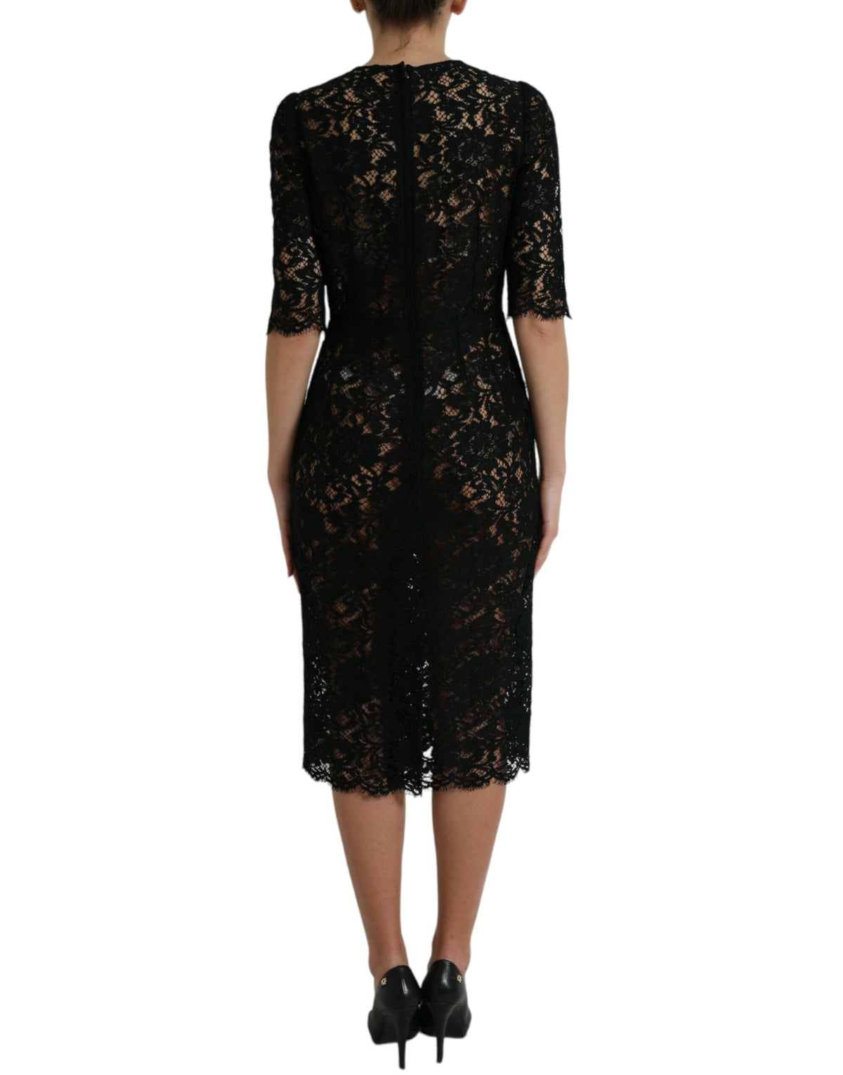 Dolce & Gabbana Elegant Black Floral Lace Midi Dress