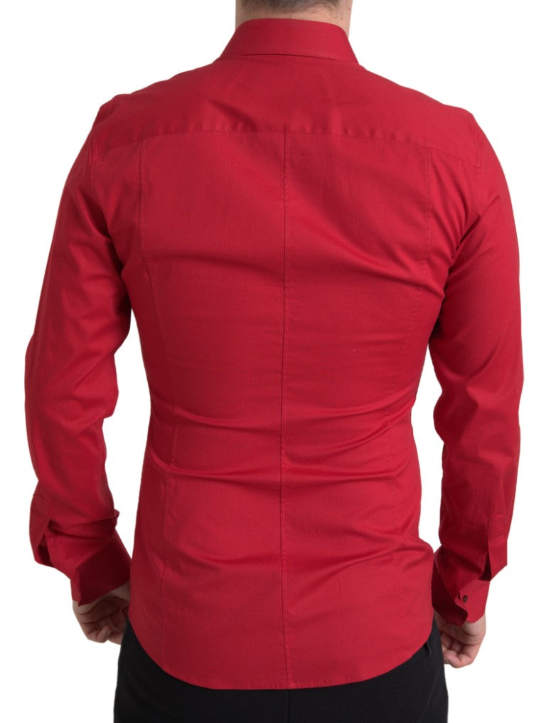 Dolce & Gabbana Red Slim Fit Cotton Stretch Shirt