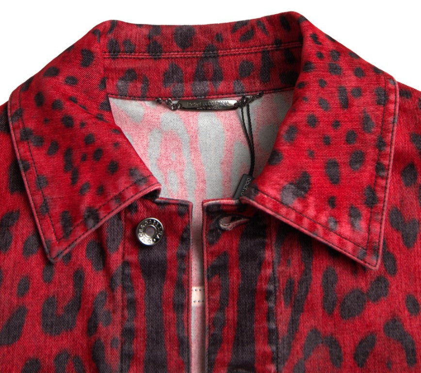 Dolce & Gabbana Vibrant Red Leopard Print Denim Jacket