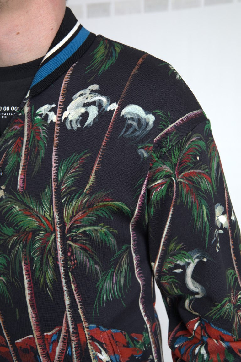 Dolce & Gabbana Chic Black Palm Tree Bomber Sweatshirt