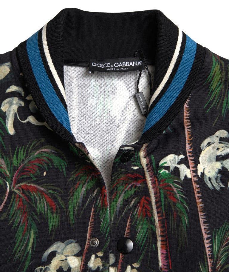 Dolce & Gabbana Chic Black Palm Tree Bomber Sweatshirt