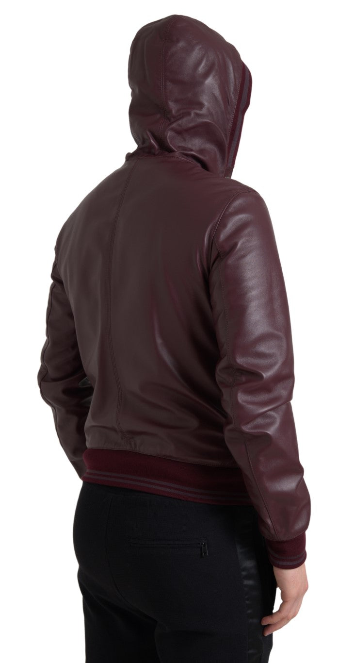 Dolce & Gabbana Elegant Bordeaux Leather Hooded Jacket