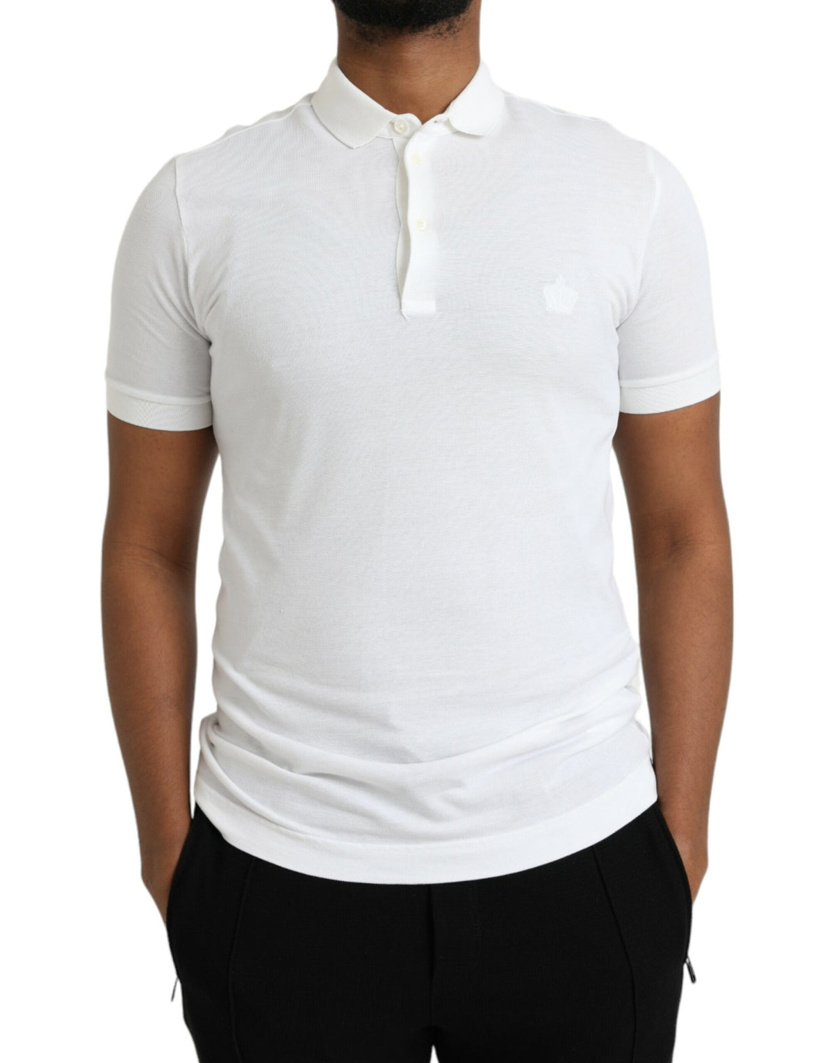 Dolce & Gabbana White Crown Patch CottonCollared Polo T-shirt