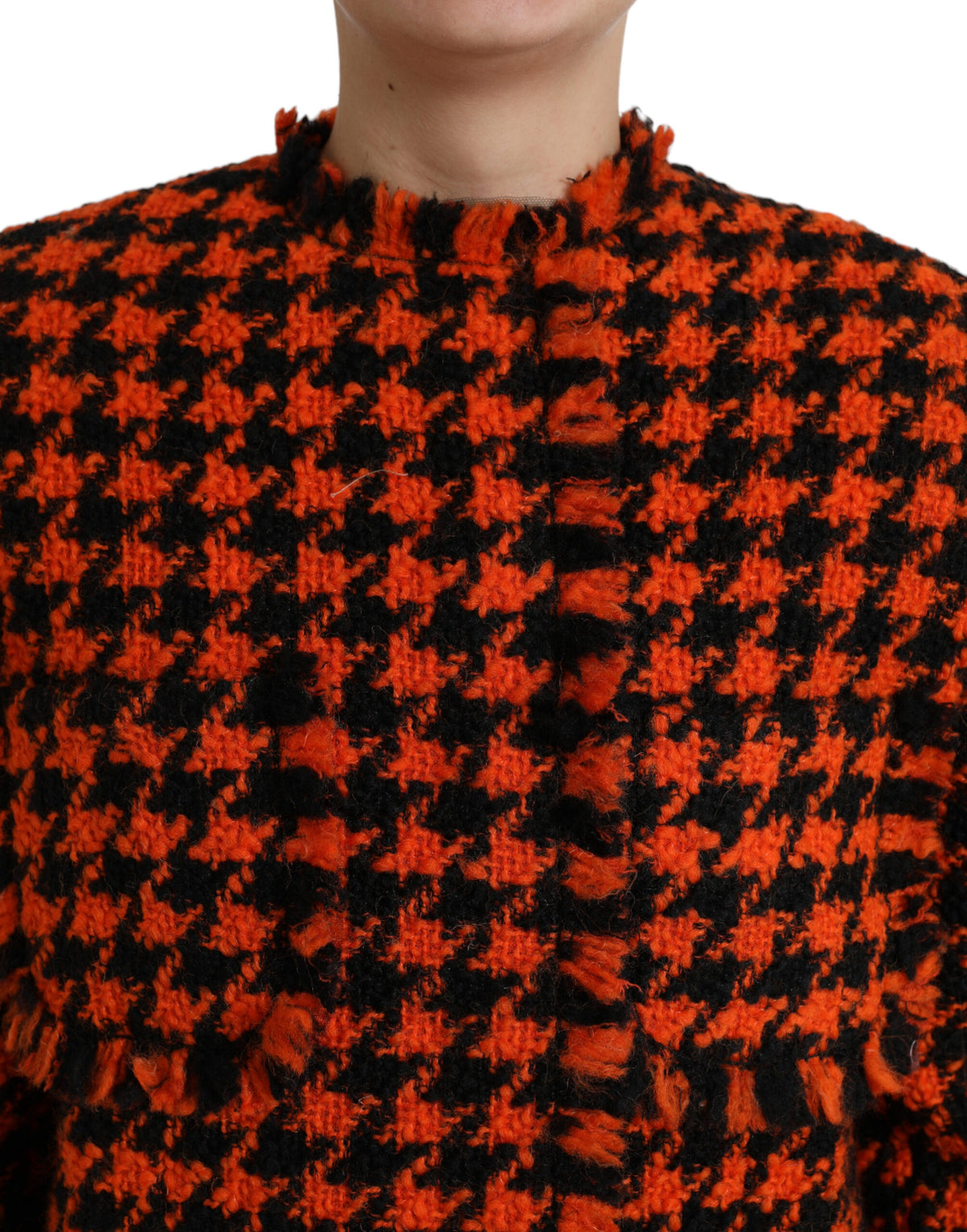 Dolce & Gabbana Elegant Houndstooth Long Coat in Vibrant Orange