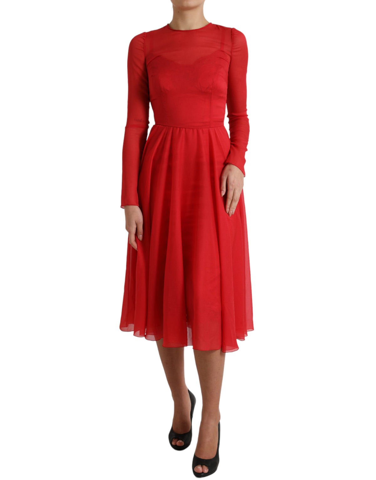 Dolce & Gabbana Elegant Red Pleated A-Line Midi Dress