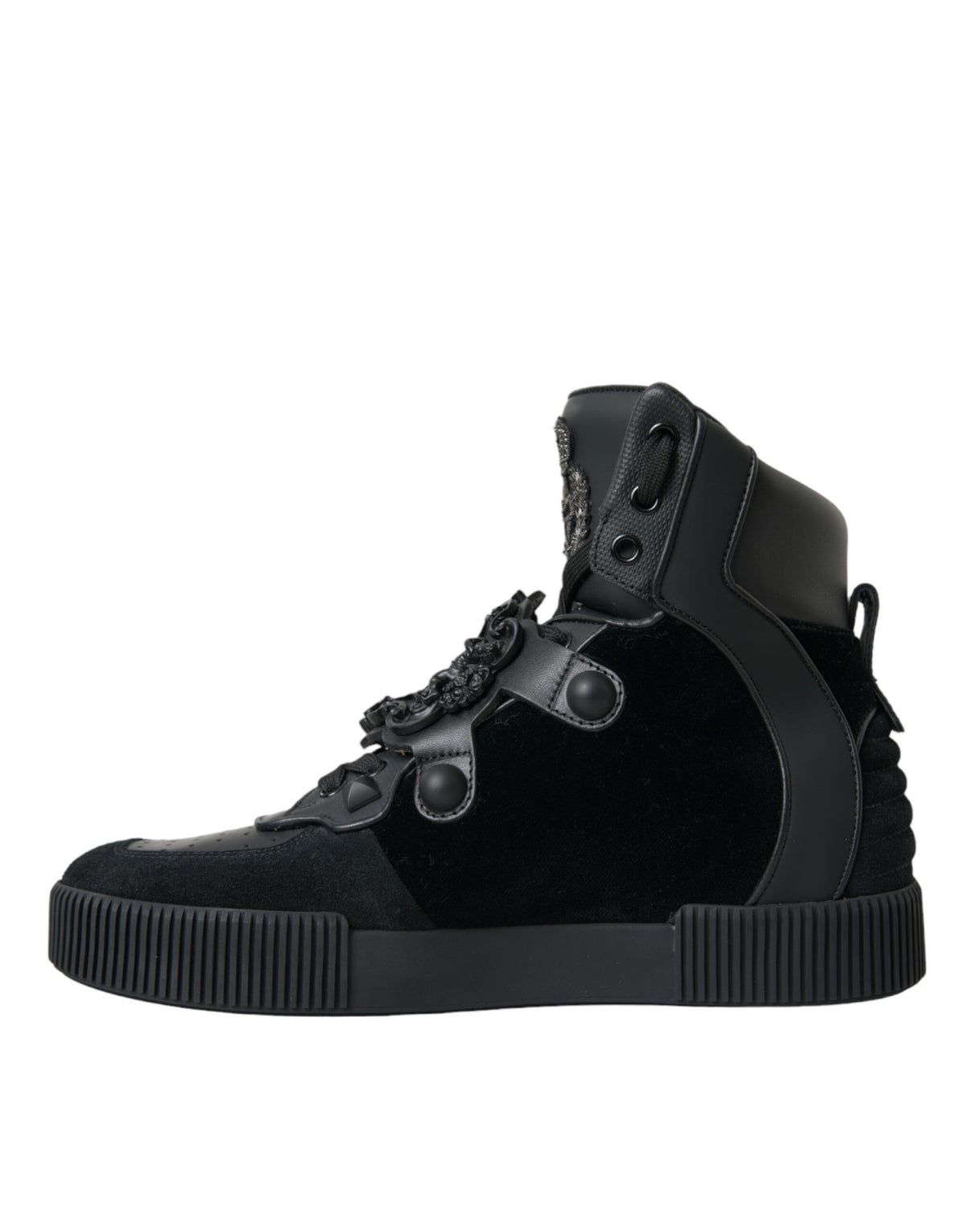 Dolce & Gabbana Black Logo Leather Miami High Top Sneakers Shoes