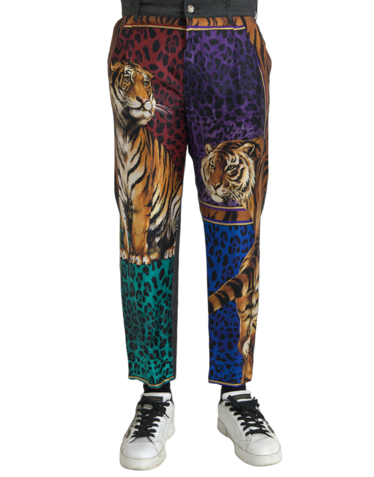 Dolce & Gabbana Multicolor Tiger Leopard Cotton Loose Tapered Pants