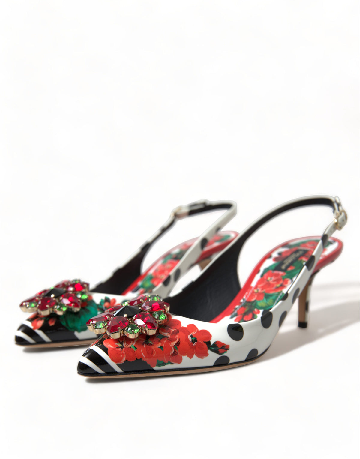 Dolce & Gabbana Chic Multicolor Floral Slingback Heels with Crystals