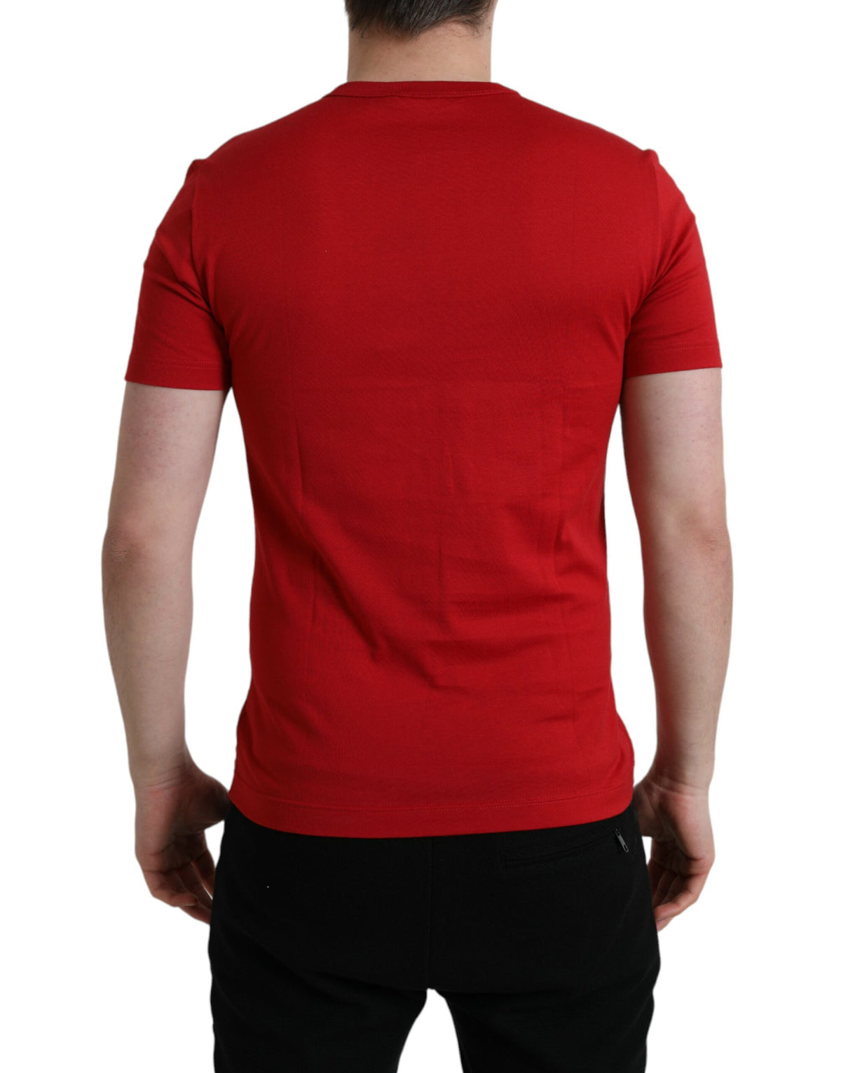 Dolce & Gabbana Stunning Crew Neck Logo Tee in Red