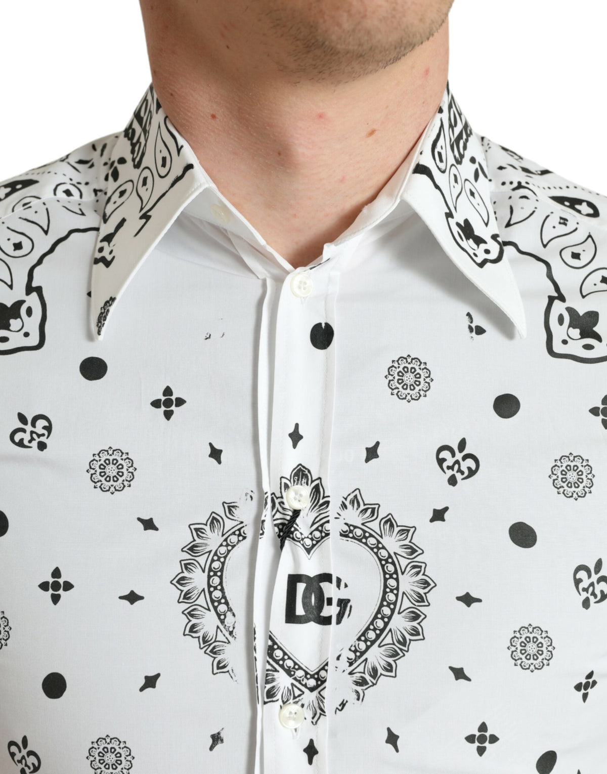 Dolce & Gabbana White Cotton Bandana Print Dress Shirt