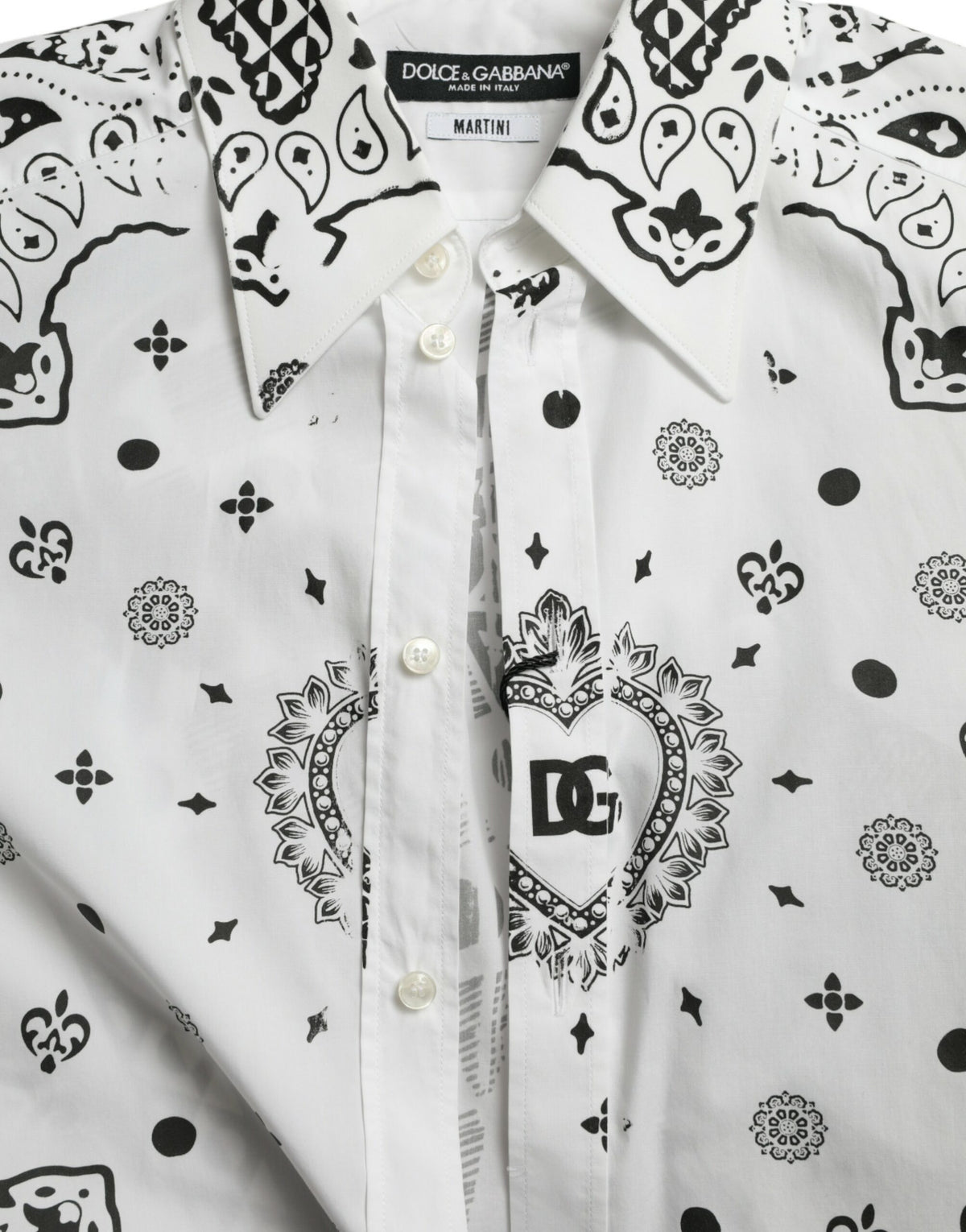 Dolce & Gabbana White Cotton Bandana Print Dress Shirt