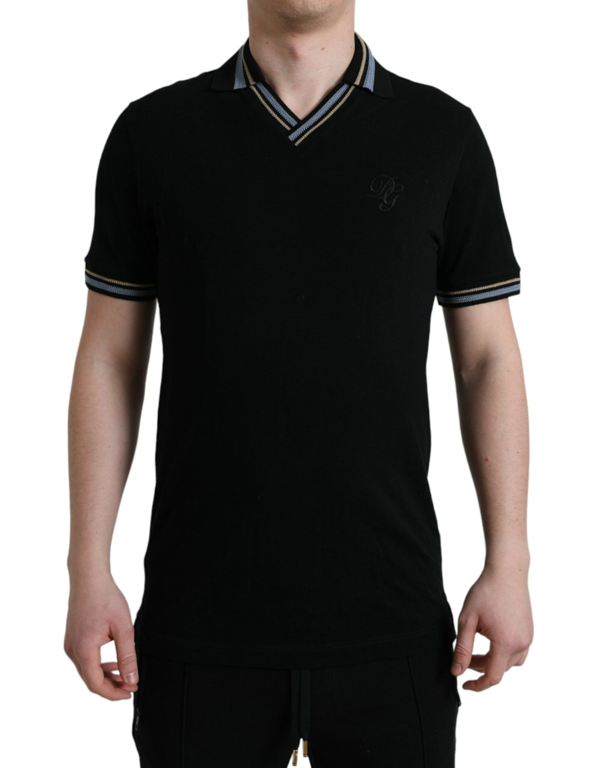 Dolce & Gabbana Elegant Black V-Neck Polo Tee