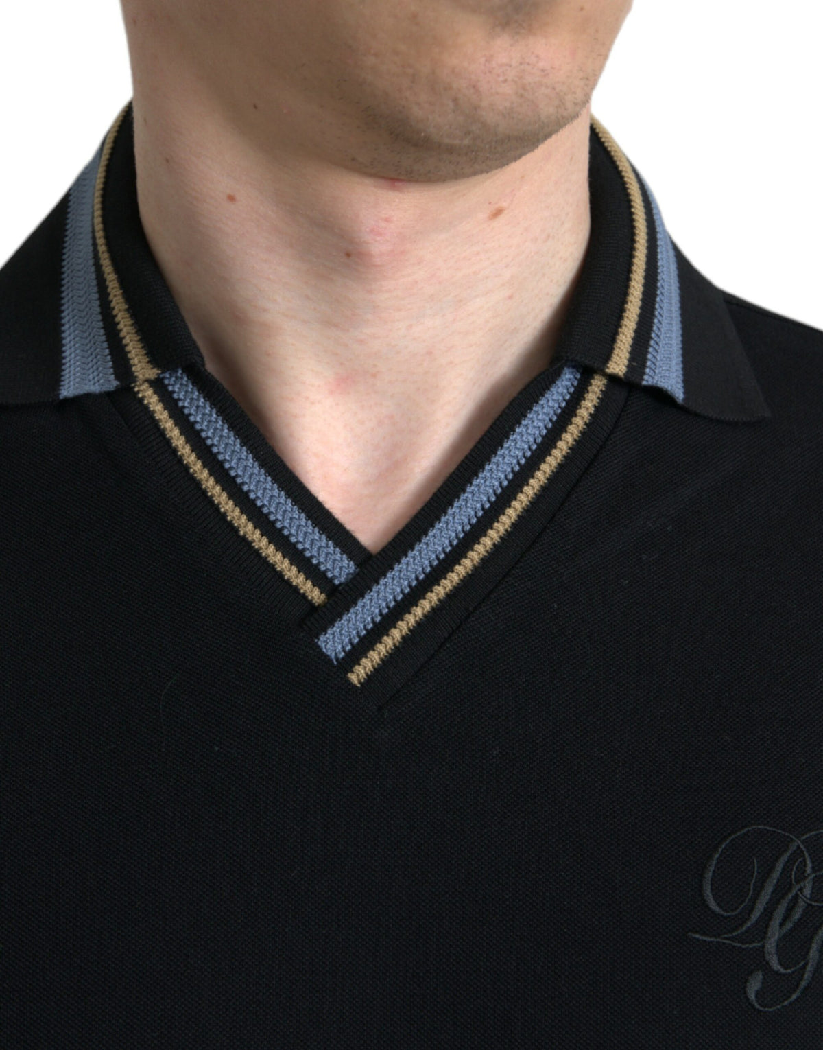 Dolce & Gabbana Elegant Black V-Neck Polo Tee