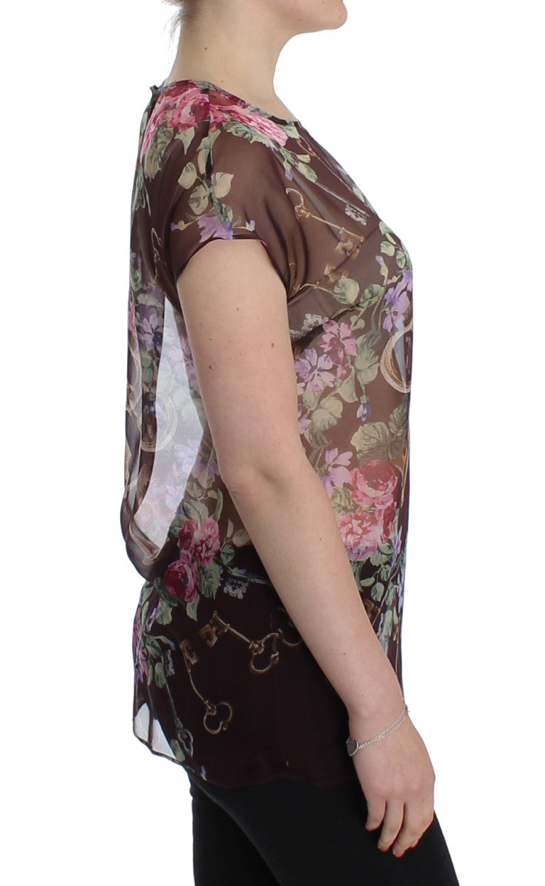 Dolce & Gabbana Elegant Floral Silk Blouse With Cap Sleeves