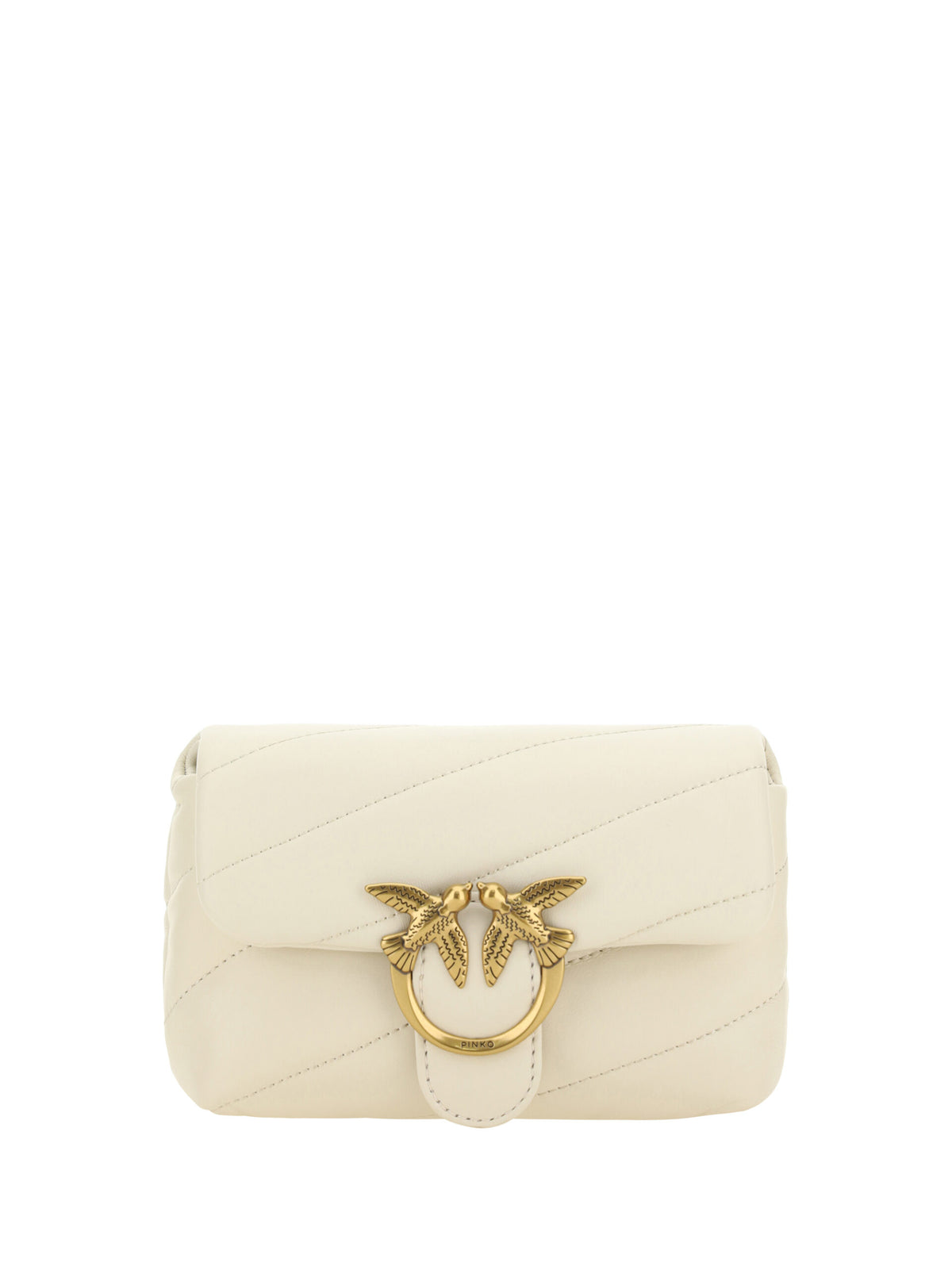 Pinko White Calf Leather Love Baby Small Shoulder Bag