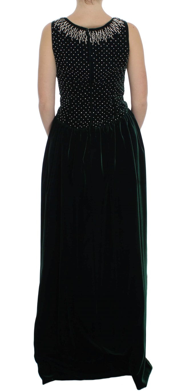 Dolce & Gabbana Enchanted Emerald Velvet Crystal Maxi Dress