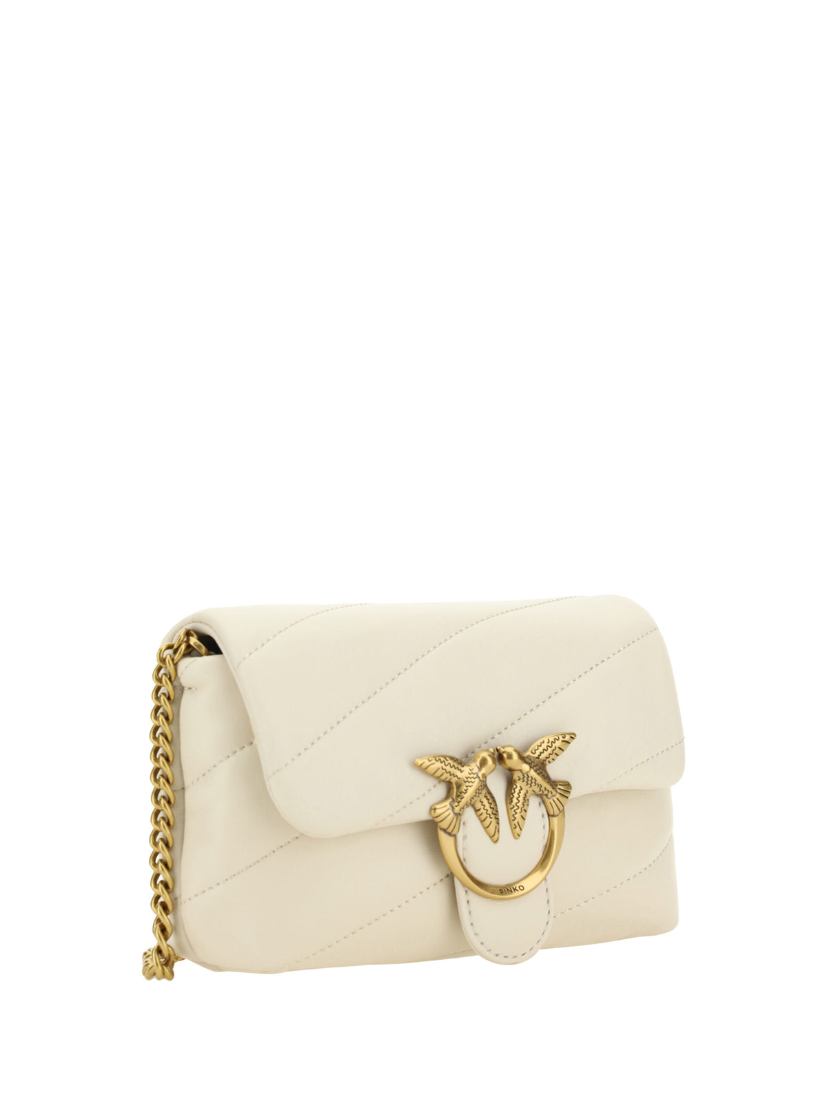 Pinko White Calf Leather Love Baby Small Shoulder Bag