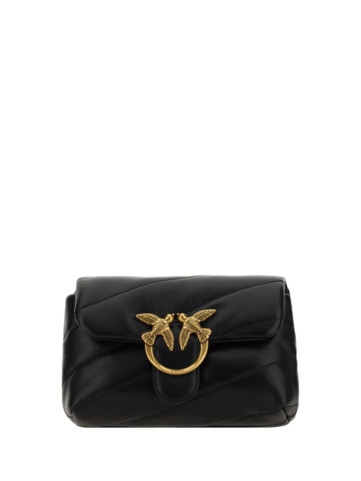 Pinko Black Calf Leather Love Baby Small Shoulder Bag