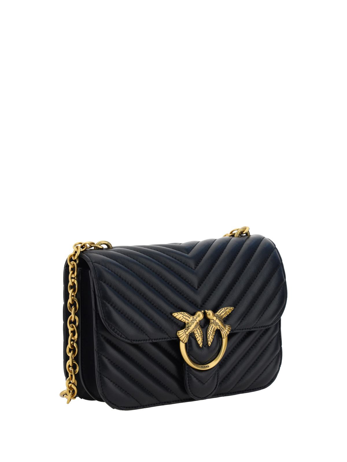 Pinko Black Calf Leather Love Bell Classic Shoulder Bag