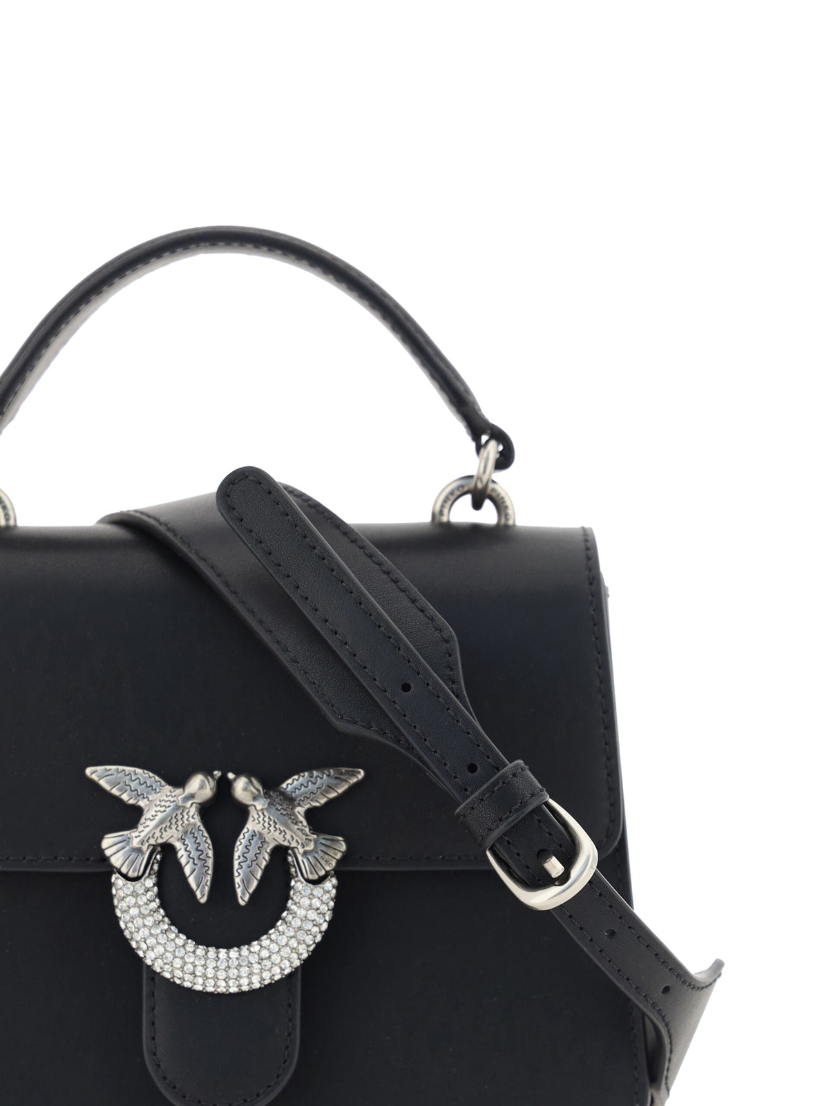 Pinko Black Calf Leather Love One Classic Handbag