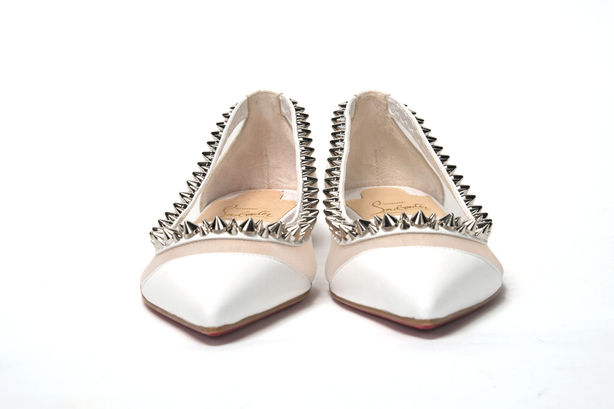 Christian Louboutin Bianco White Silver Flat Point to Shoe