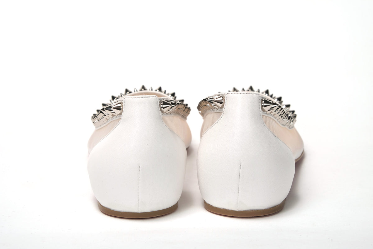 Christian Louboutin Bianco White Silver Flat Point to Shoe