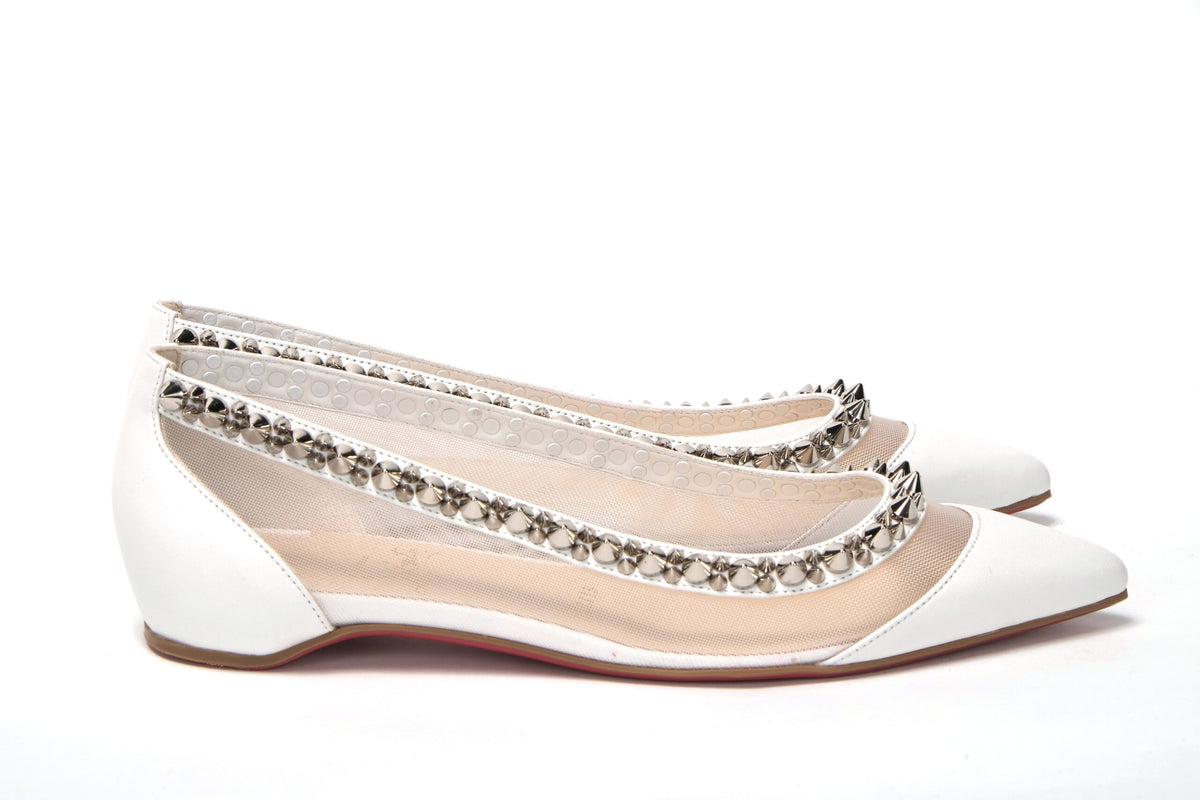 Christian Louboutin Bianco White Silver Flat Point to Shoe