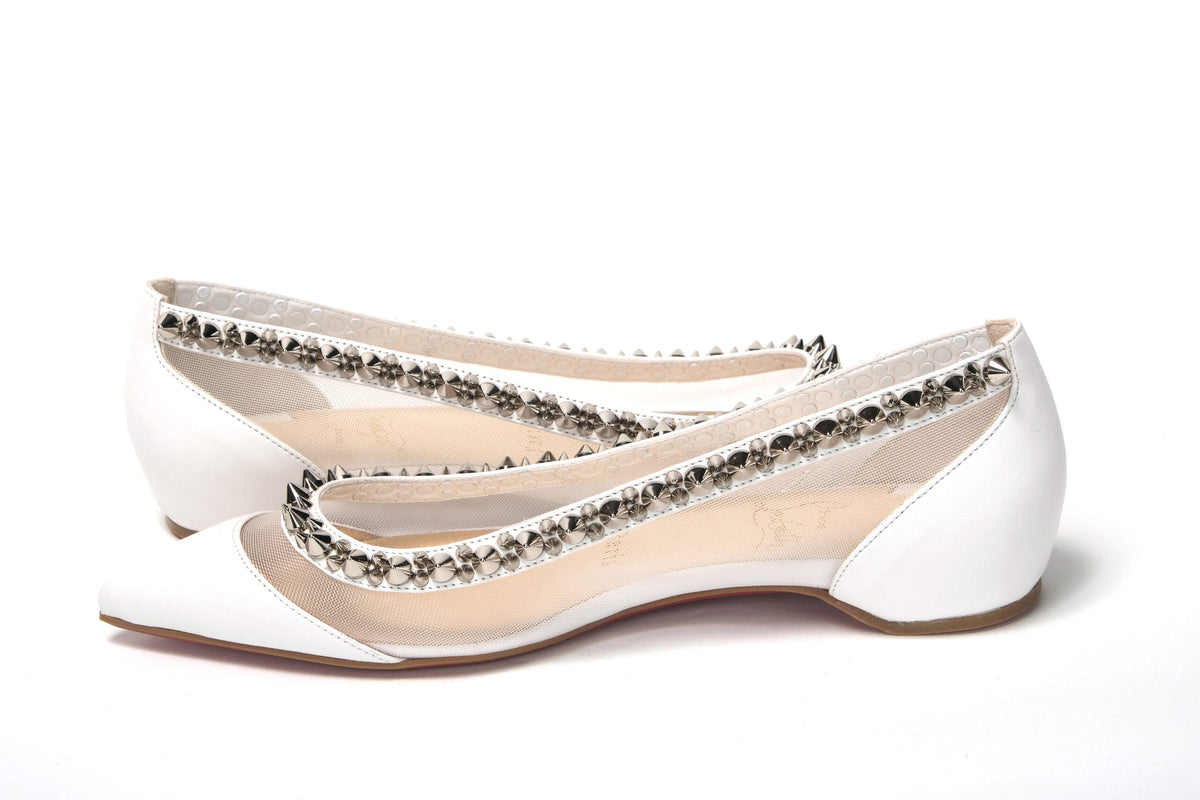 Christian Louboutin Bianco White Silver Flat Point to Shoe