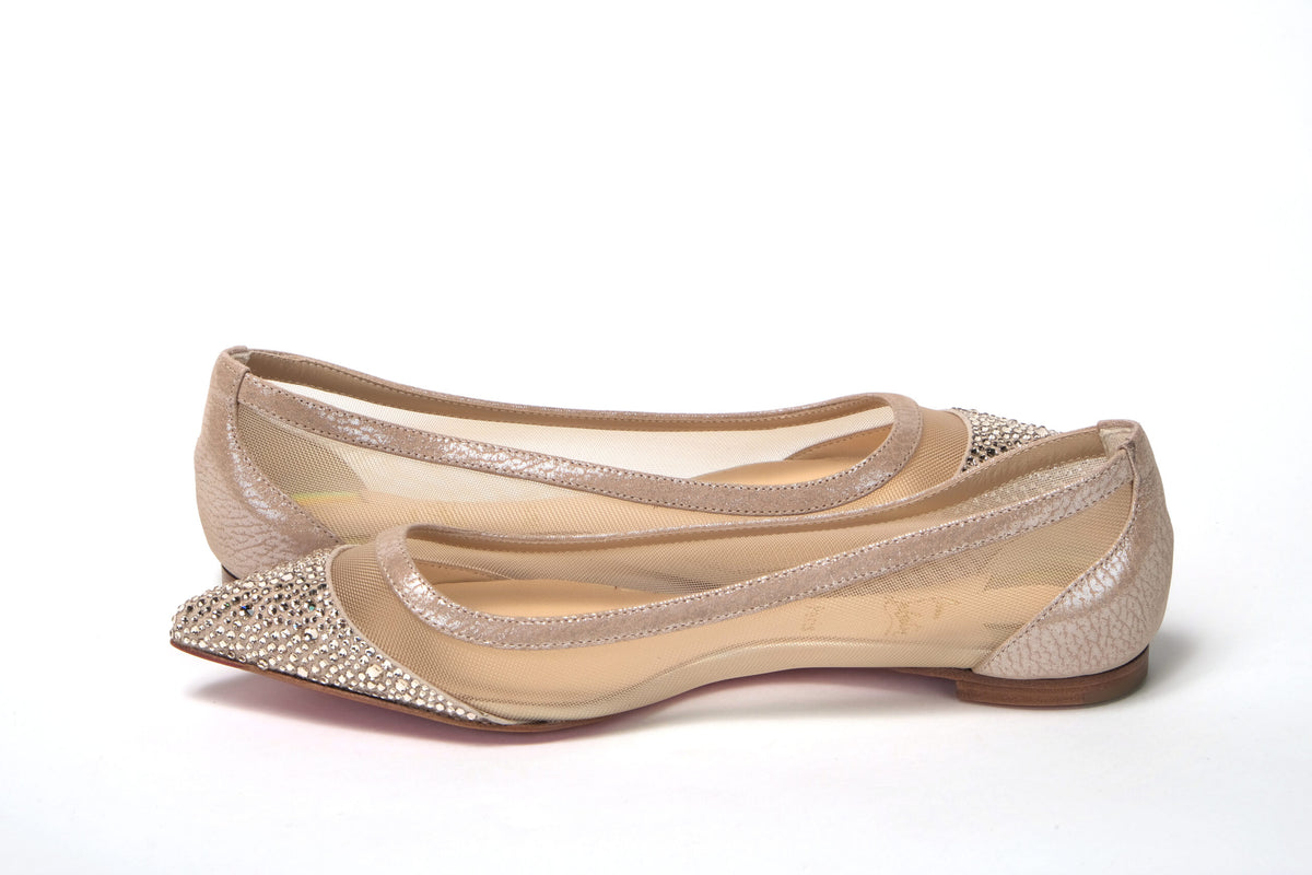 Christian Louboutin Silver Flat Point Crystals Shoe