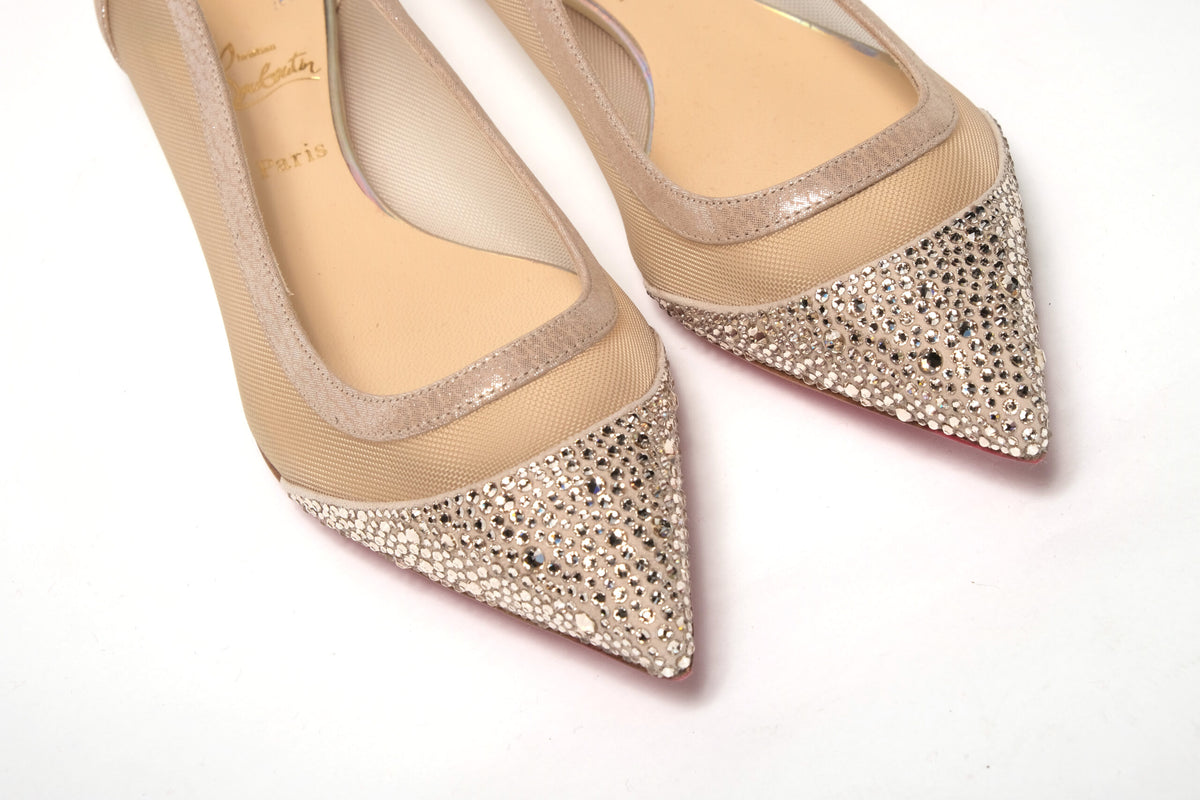 Christian Louboutin Silver Flat Point Crystals Shoe