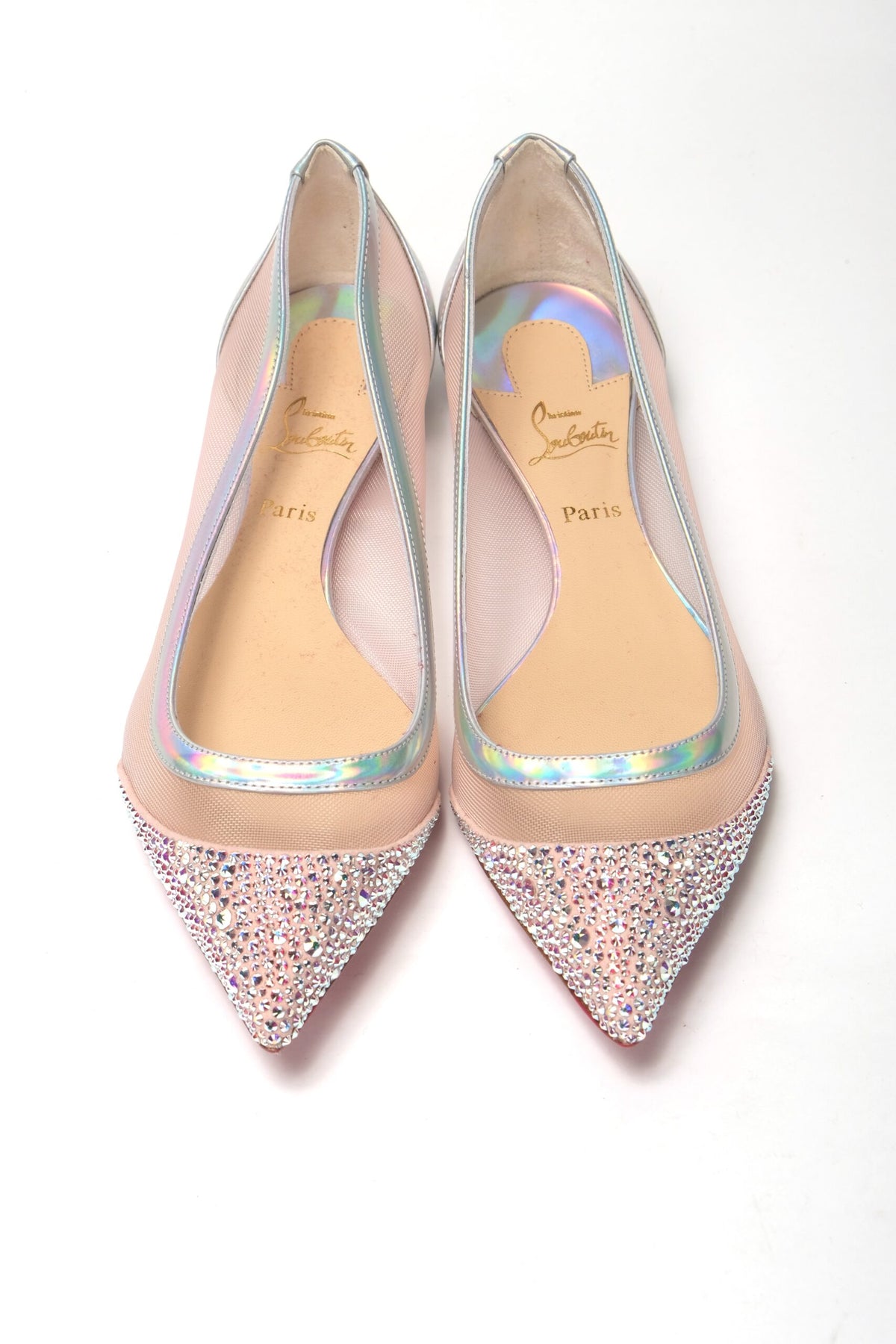 Christian Louboutin Silver Rose Flat Point Crystals to Shoe