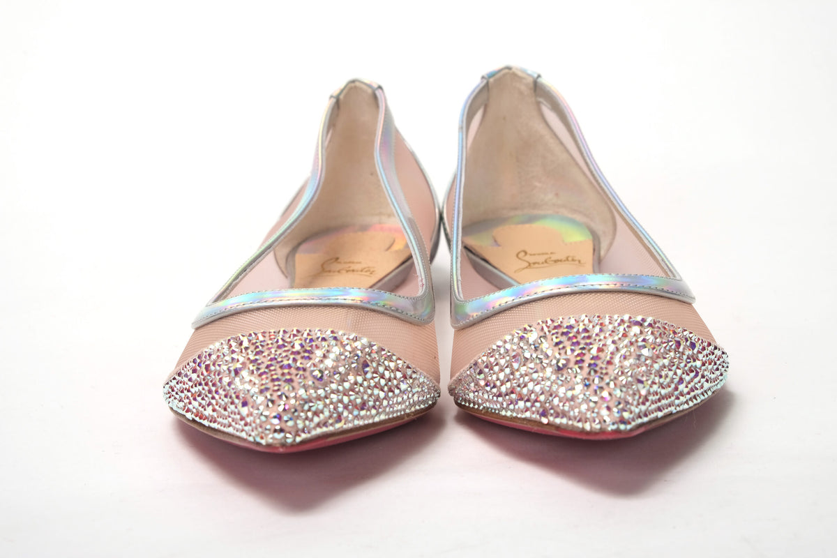 Christian Louboutin Silver Rose Flat Point Crystals to Shoe