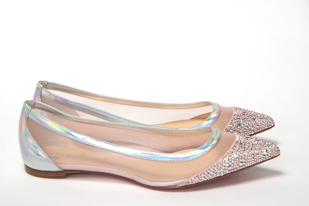 Christian Louboutin Silver Rose Flat Point Crystals to Shoe