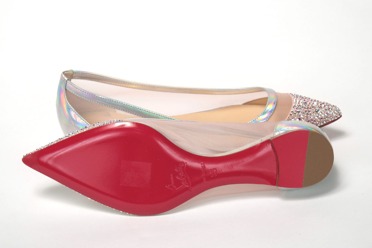 Christian Louboutin Silver Rose Flat Point Crystals to Shoe