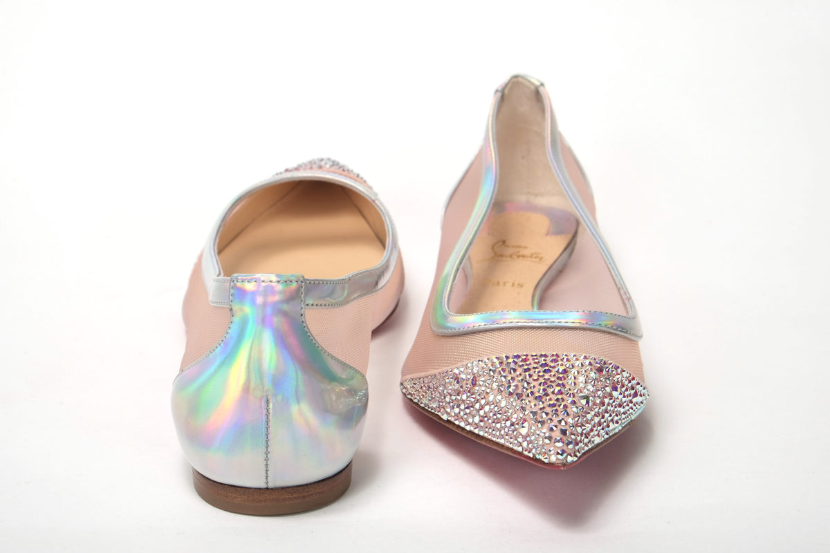 Christian Louboutin Silver Rose Flat Point Crystals to Shoe