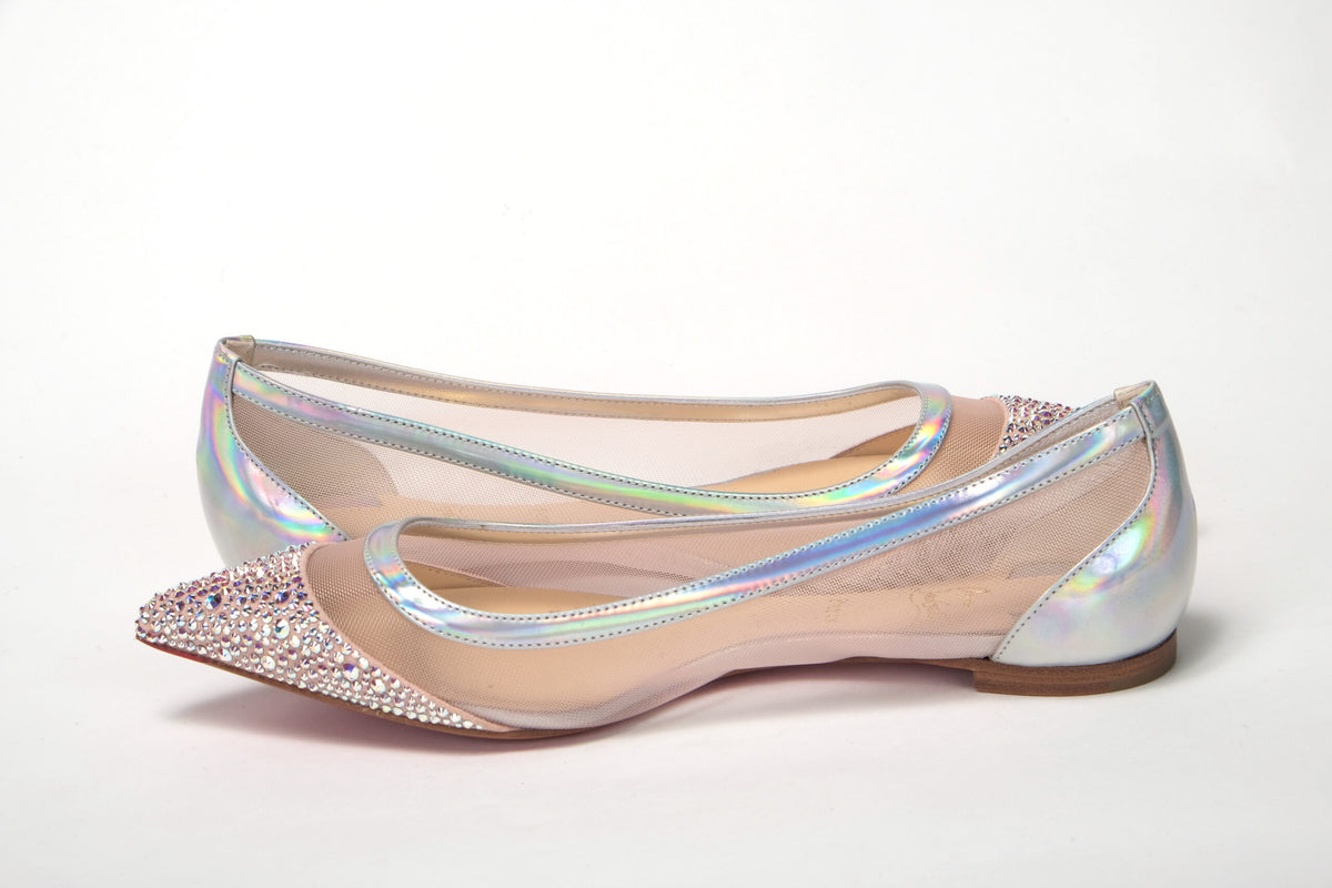 Christian Louboutin Silver Rose Flat Point Crystals to Shoe