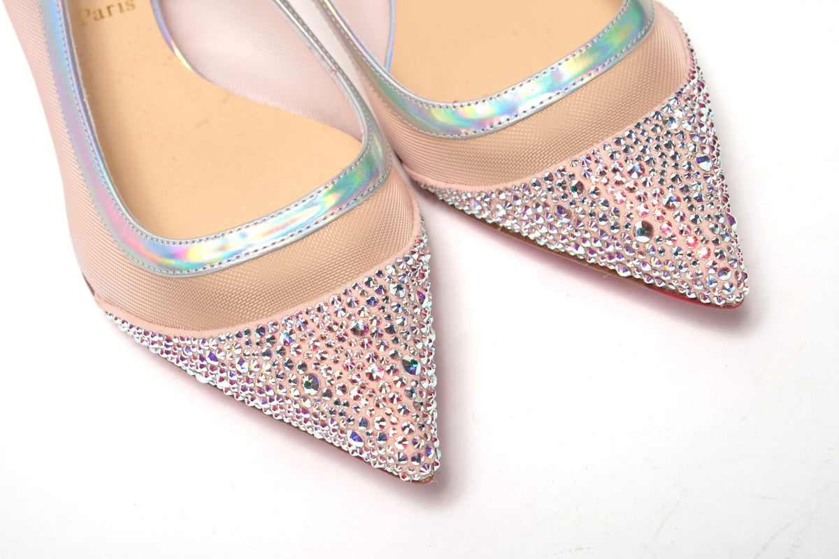 Christian Louboutin Silver Rose Flat Point Crystals to Shoe