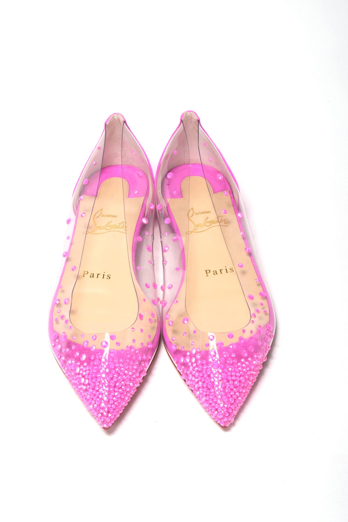 Christian Louboutin Hot Pink Suede Crystals Flat Point to Shoe