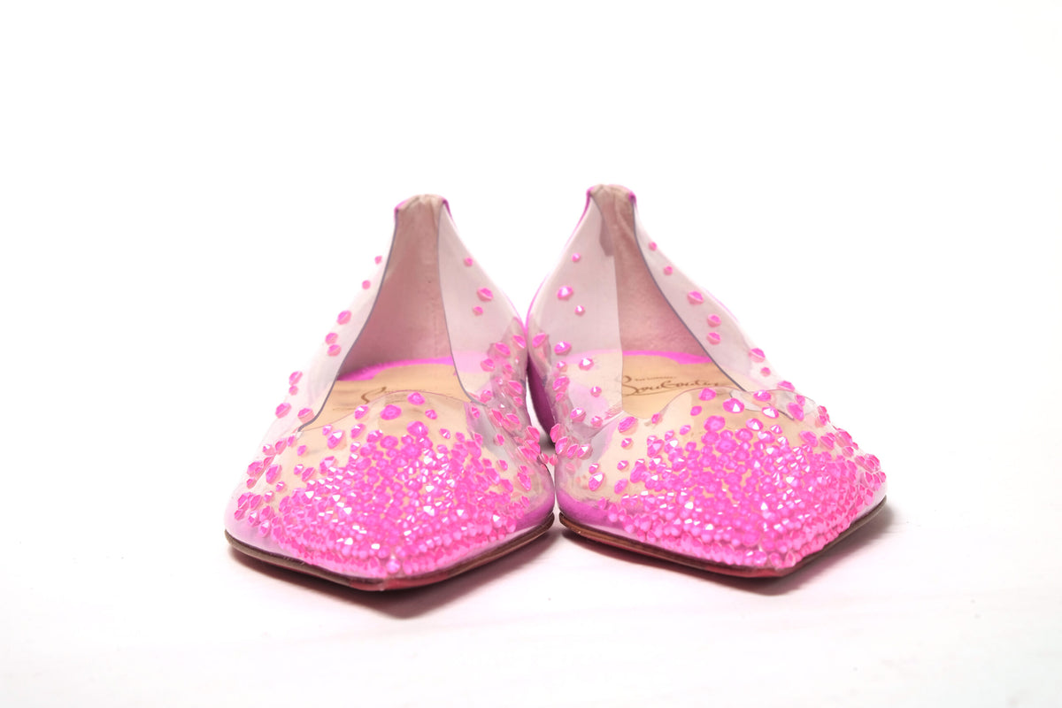 Christian Louboutin Hot Pink Suede Crystals Flat Point to Shoe