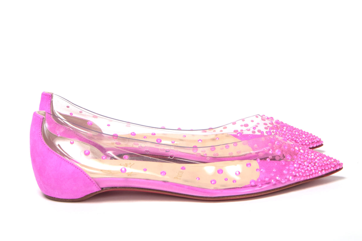 Christian Louboutin Hot Pink Suede Crystals Flat Point to Shoe