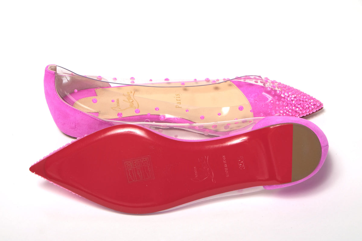 Christian Louboutin Hot Pink Suede Crystals Flat Point to Shoe