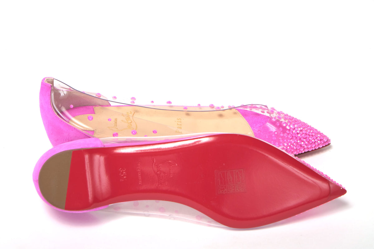 Christian Louboutin Hot Pink Suede Crystals Flat Point Toe Shoe