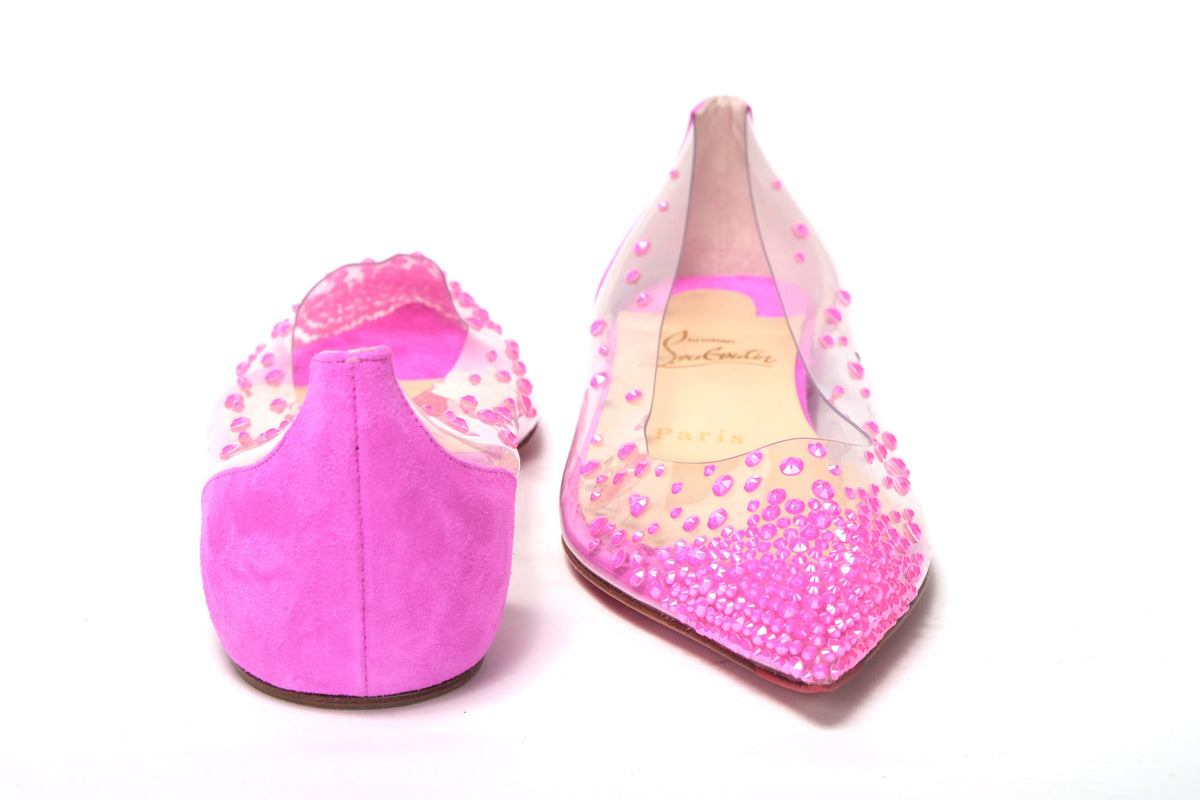 Christian Louboutin Hot Pink Suede Crystals Flat Point to Shoe