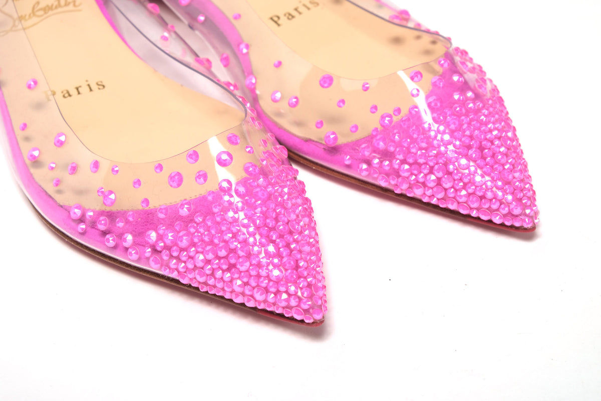 Christian Louboutin Hot Pink Suede Crystals Flat Point to Shoe