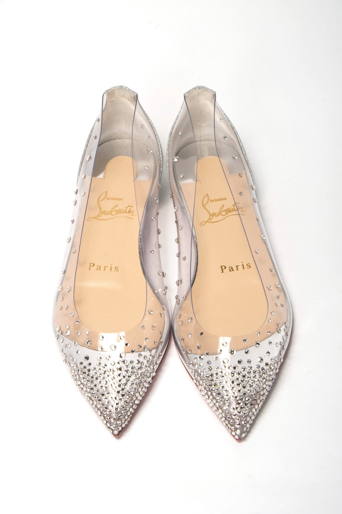 Christian Louboutin Silver Crystals Flat Point to Shoe