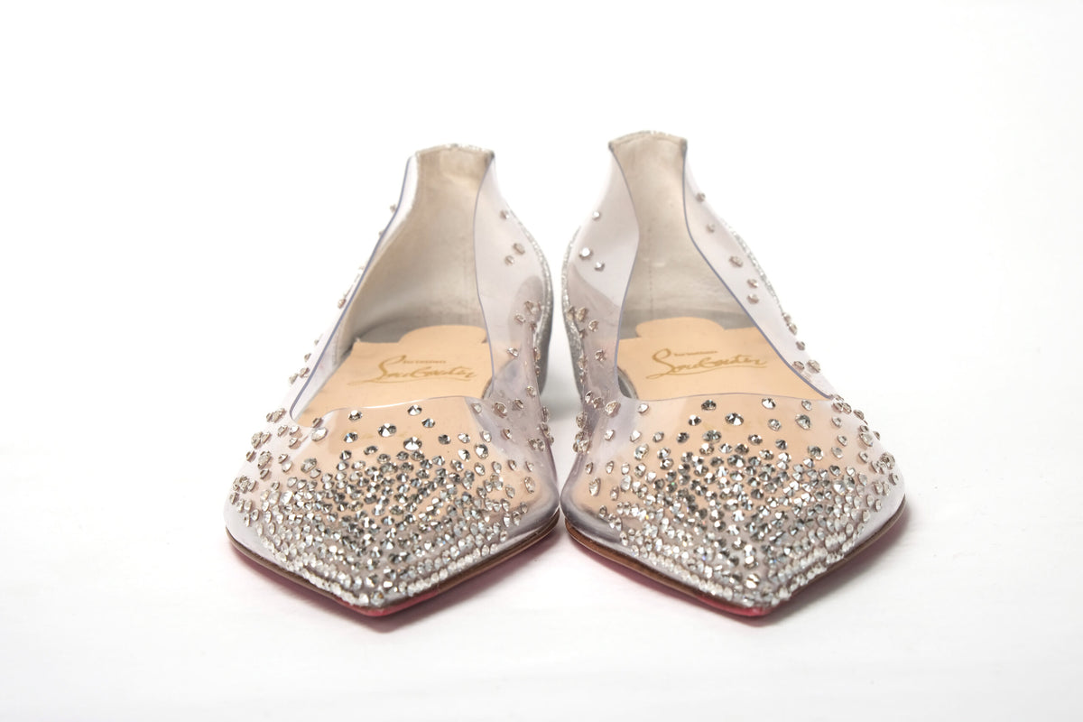 Christian Louboutin Silver Crystals Flat Point to Shoe